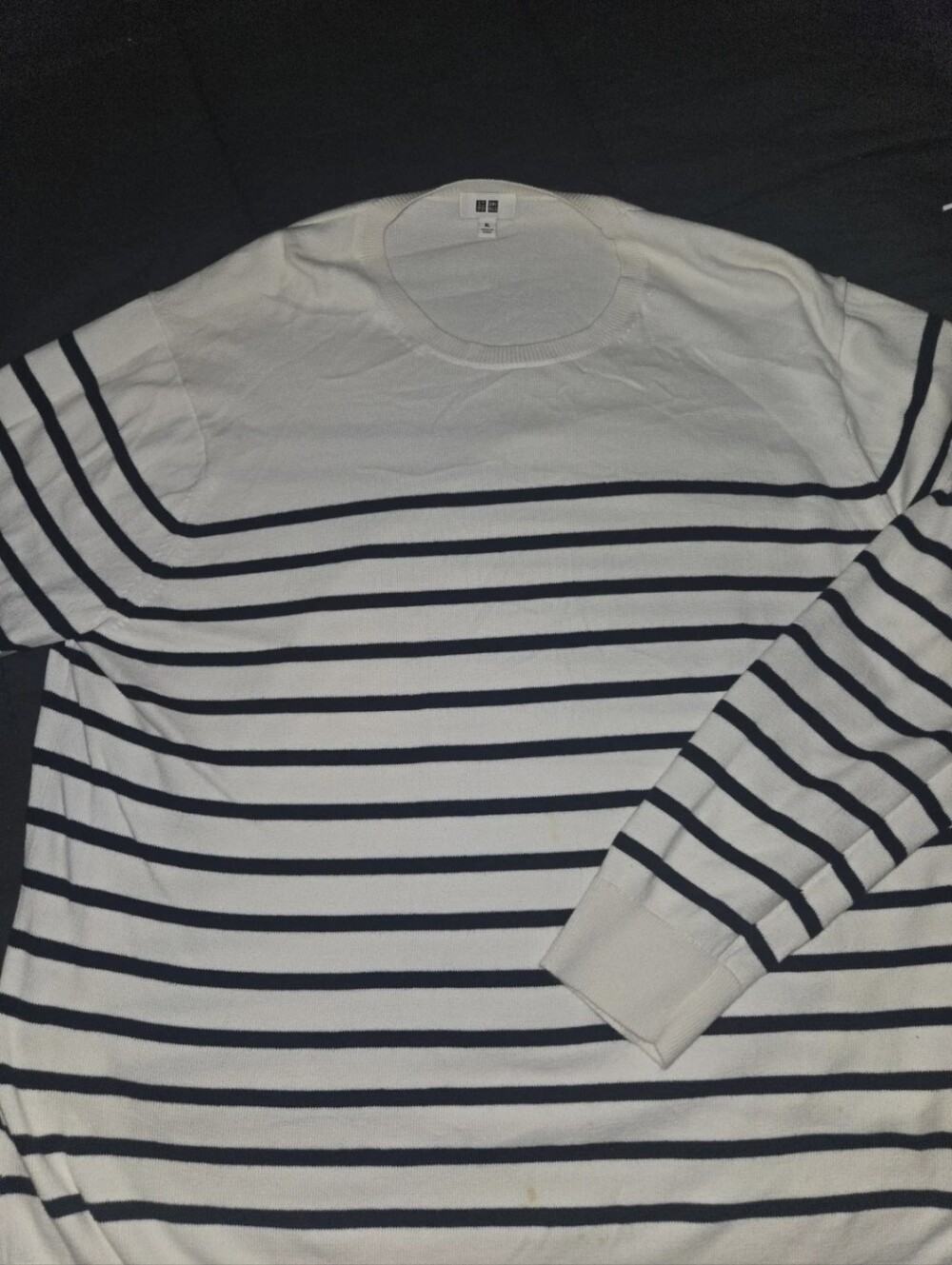Uniqlo White Sweater with Navy Stripes